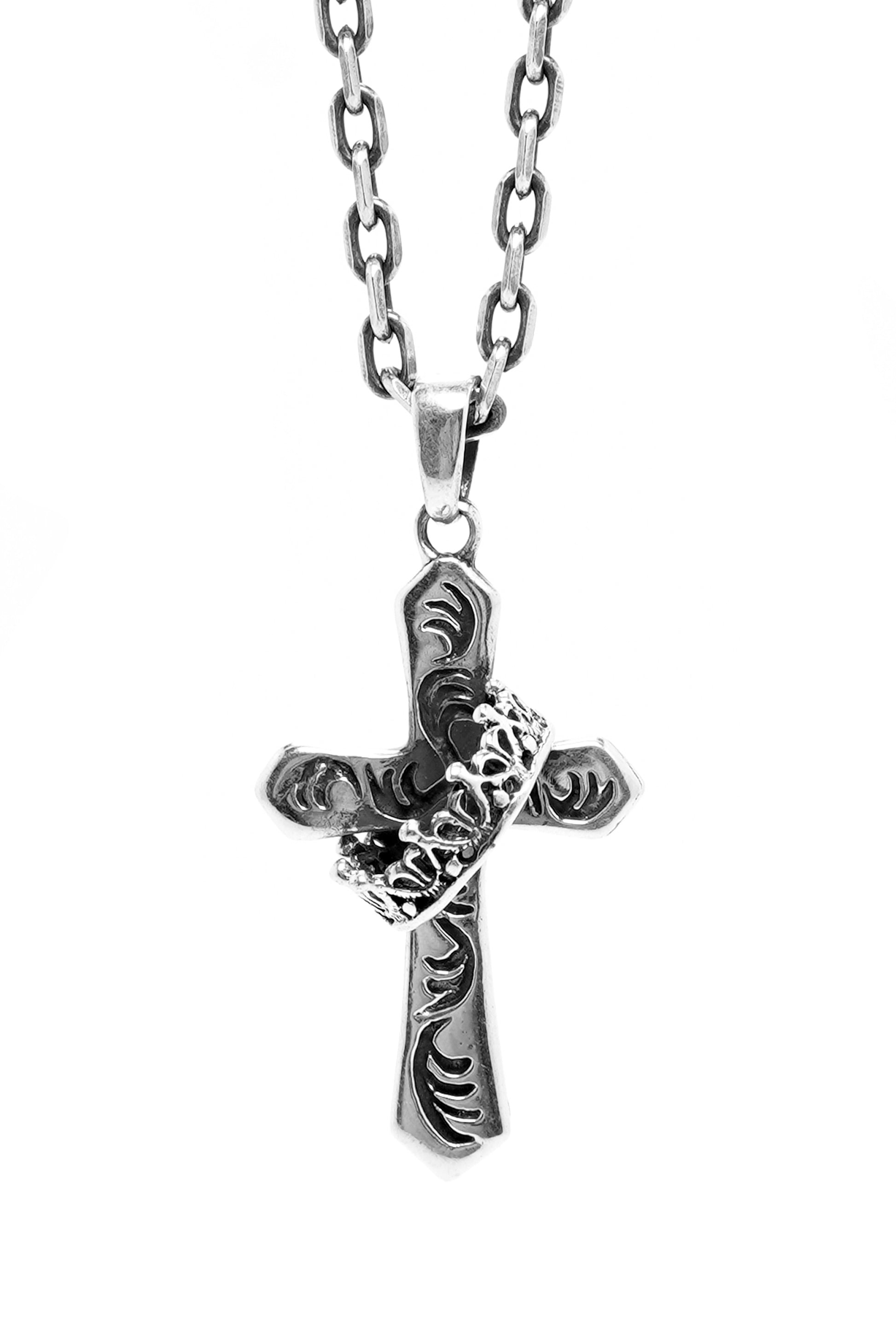 Antique Crown Pattern Cross 925 Silver Pendant