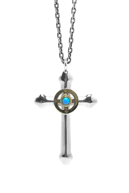 Takahashi Goro Round Turquoise Brass Cross 925 Silver Pendant