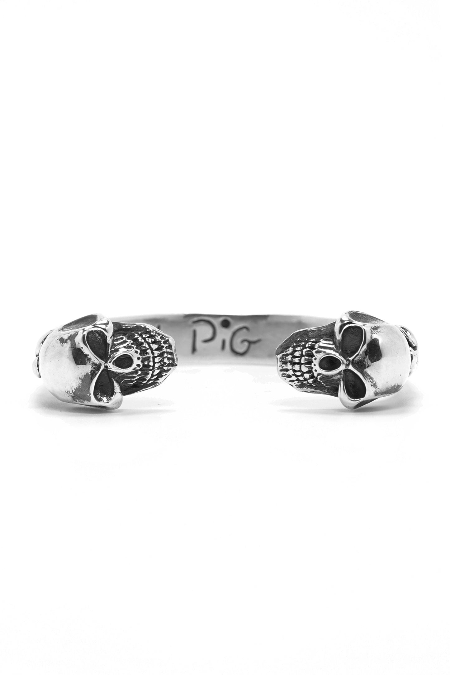 Retro Silver Domineering Double Skull Open Bangle