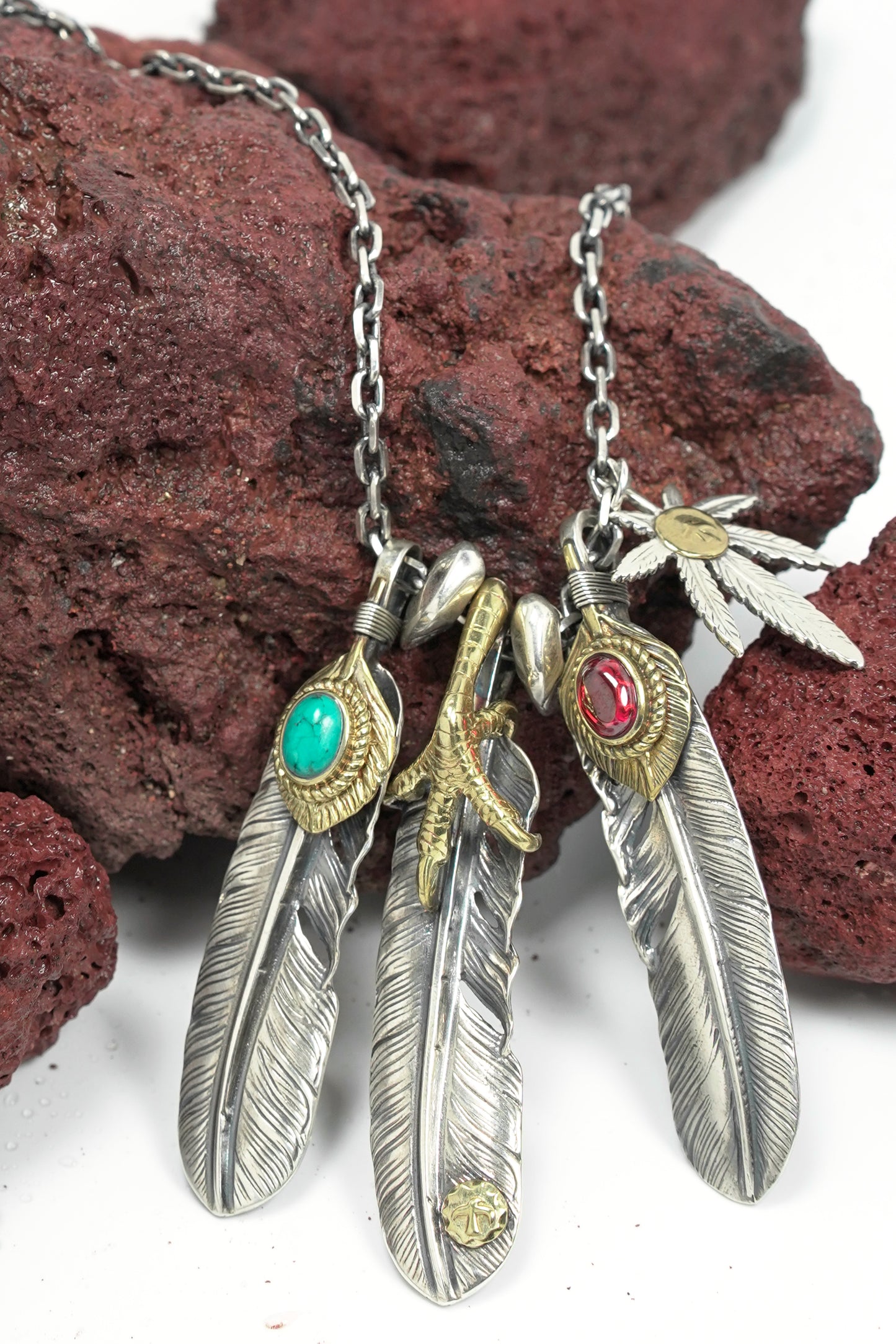 Japan Takahashi Goro Leaf Feather Necklace Set ,Retro Silver