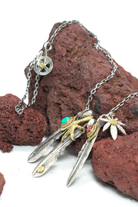 Japan Takahashi Goro Leaf Feather Necklace Set ,Retro Silver