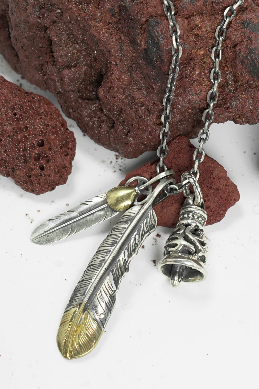 Retro 925 Sterling Silver Goro Feather Necklace Set