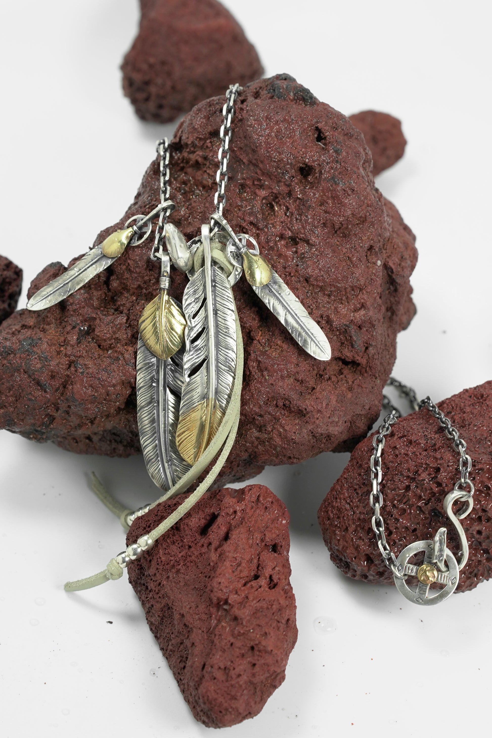 925 Sterling Silver Takahashi Goro Retro Feather Necklace Set