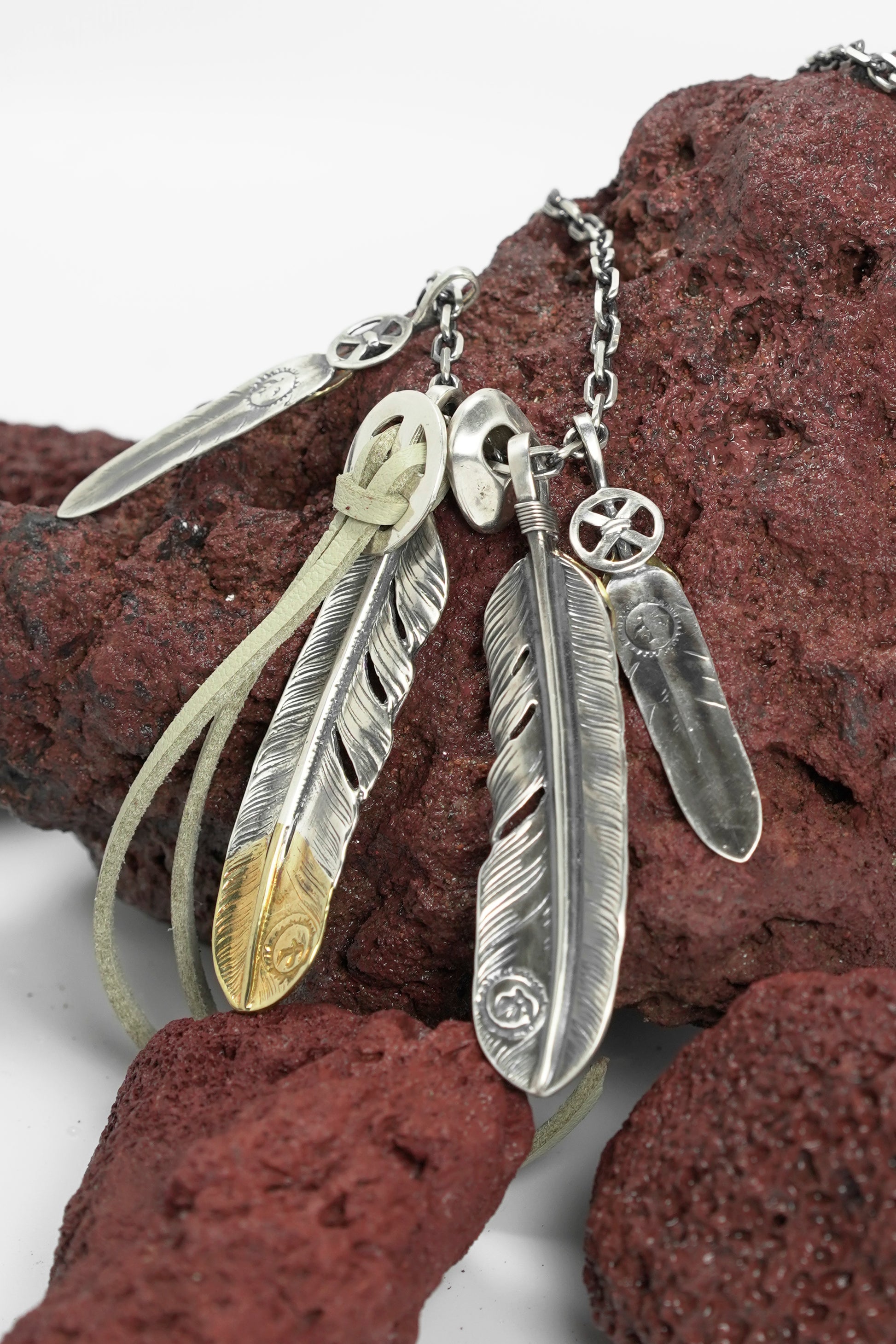 925 Sterling Silver Takahashi Goro Retro Feather Necklace Set