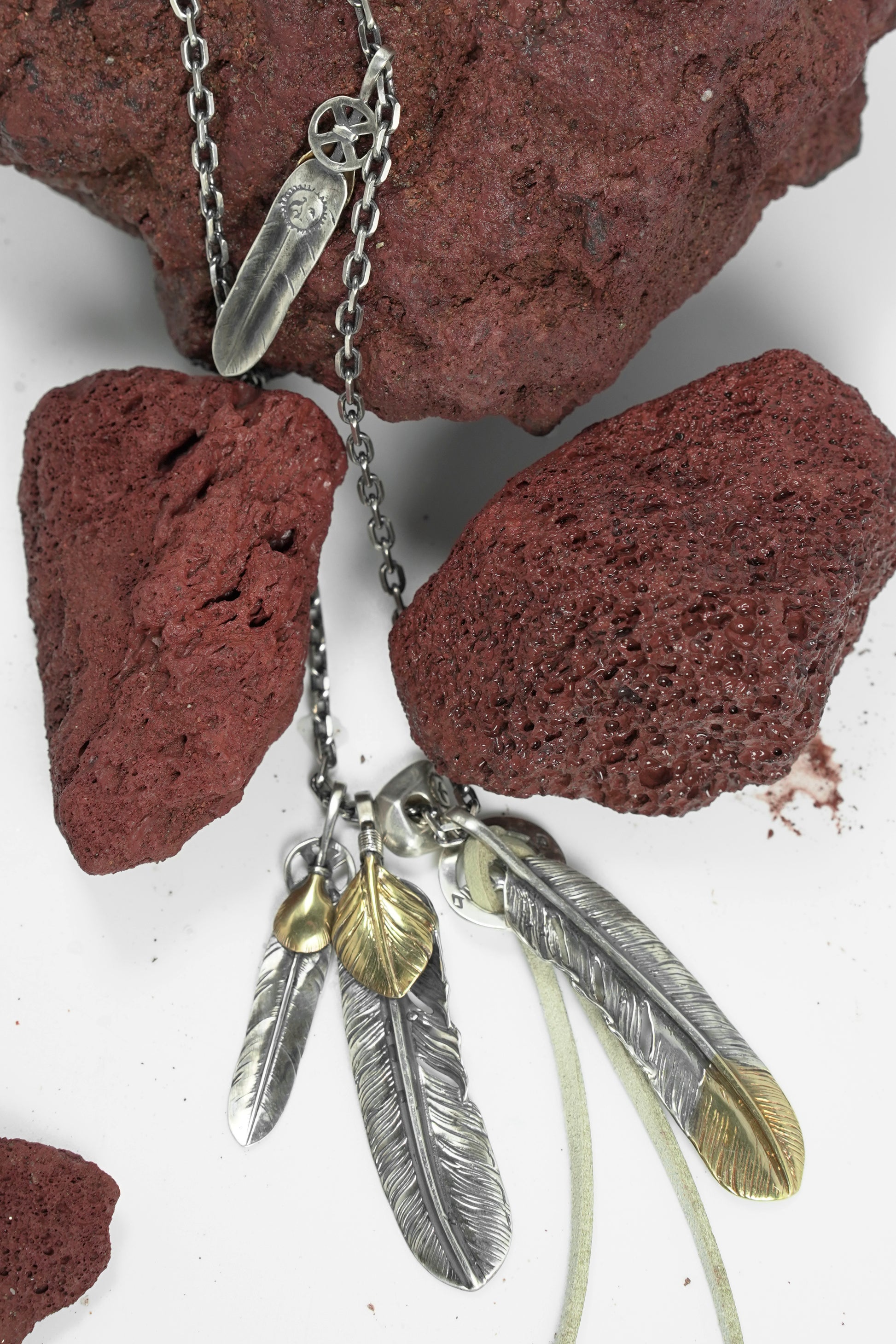 925 Sterling Silver Takahashi Goro Retro Feather Necklace Set