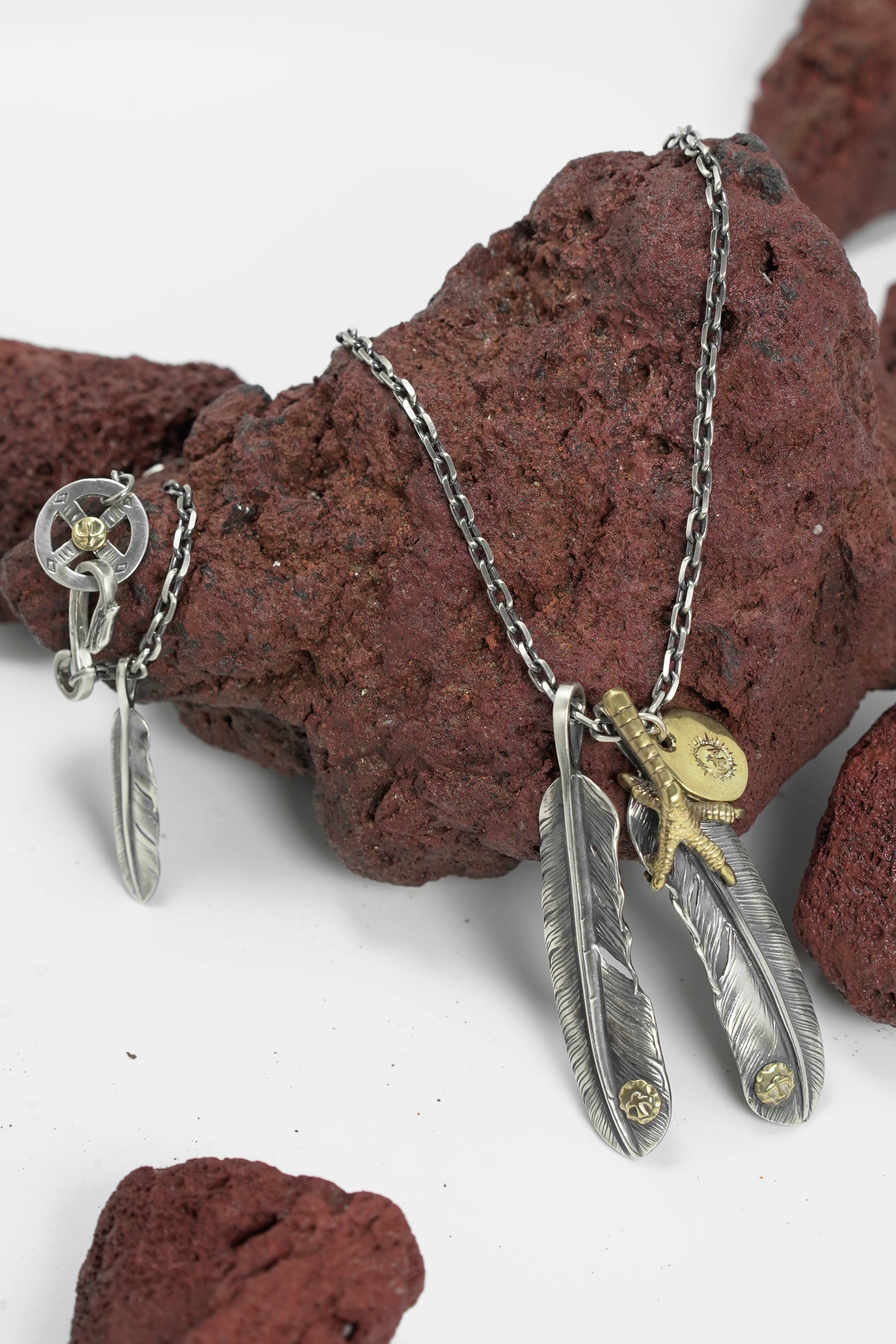 Eagle Claw Feather Necklace Set Retro Takahashi Goro 925 Sterling Silver