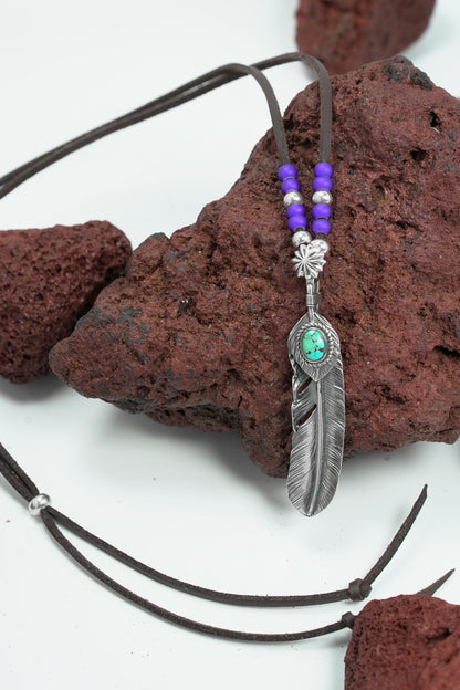 Takahashi Goro Turquoise Feather Necklace Set Retro 925 Silver