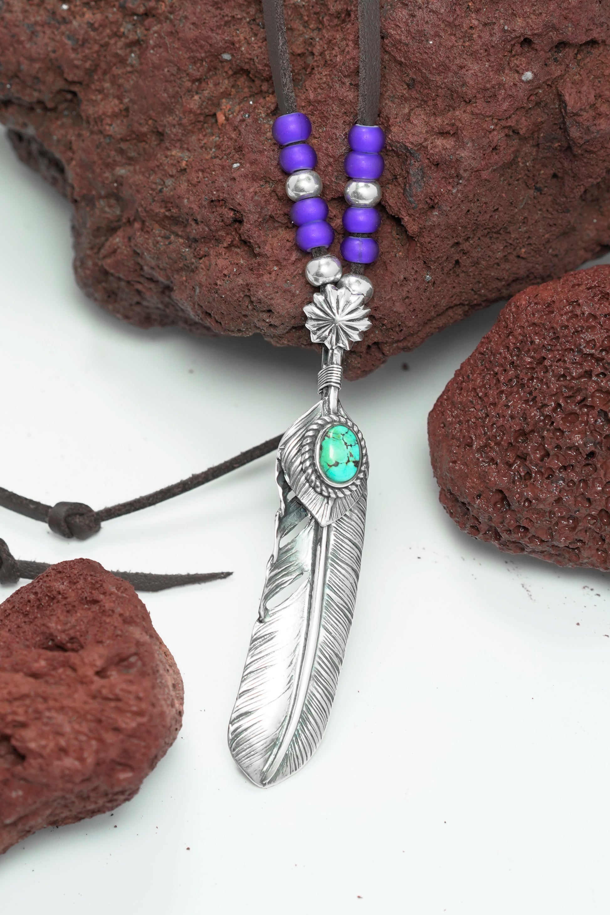 Takahashi Goro Turquoise Feather Necklace Set Retro 925 Silver