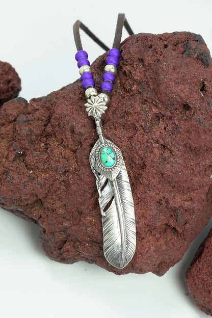 Takahashi Goro Turquoise Feather Necklace Set Retro 925 Silver