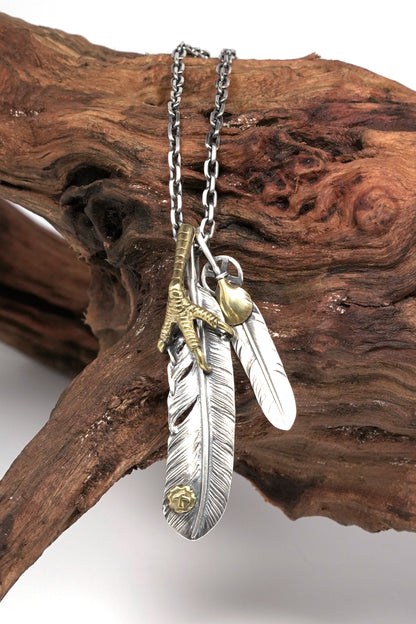 Handcrafted Solid Sterling Silver Eagle Claw Feather Pendant Necklace
