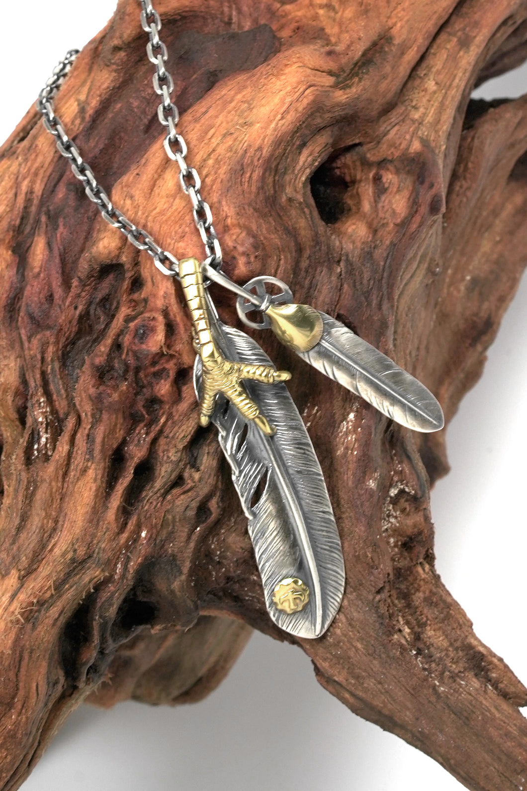 Handcrafted Solid Sterling Silver Eagle Claw Feather Pendant Necklace
