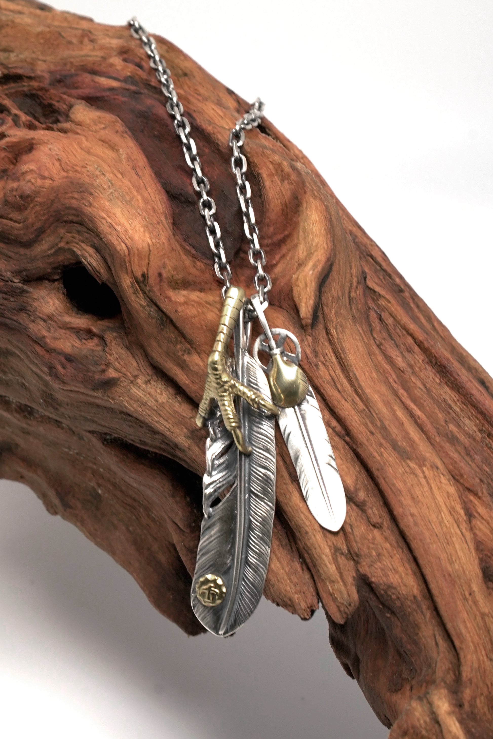 Handcrafted Solid Sterling Silver Eagle Claw Feather Pendant Necklace