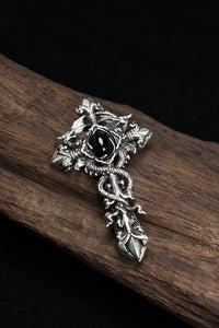 Antique Black Onyx Cross 925 Silver Pendant