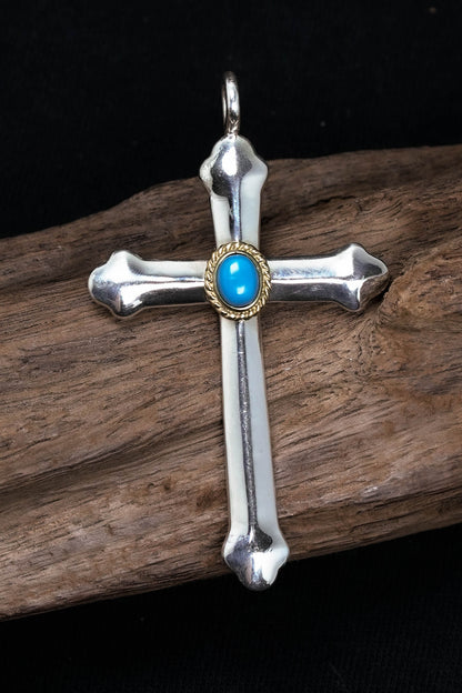 Japan Takahashi Goro Turquoise Cross 925 Silver Pendant