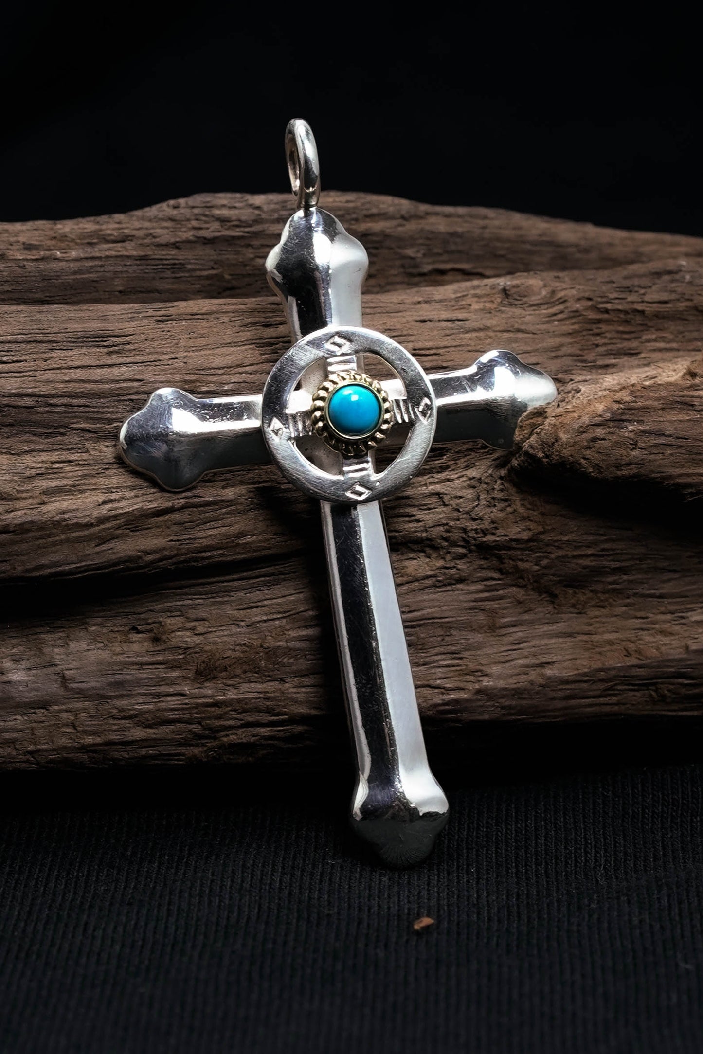 Takahashi Goro Round Turquoise Cross 925 Silver Pendant