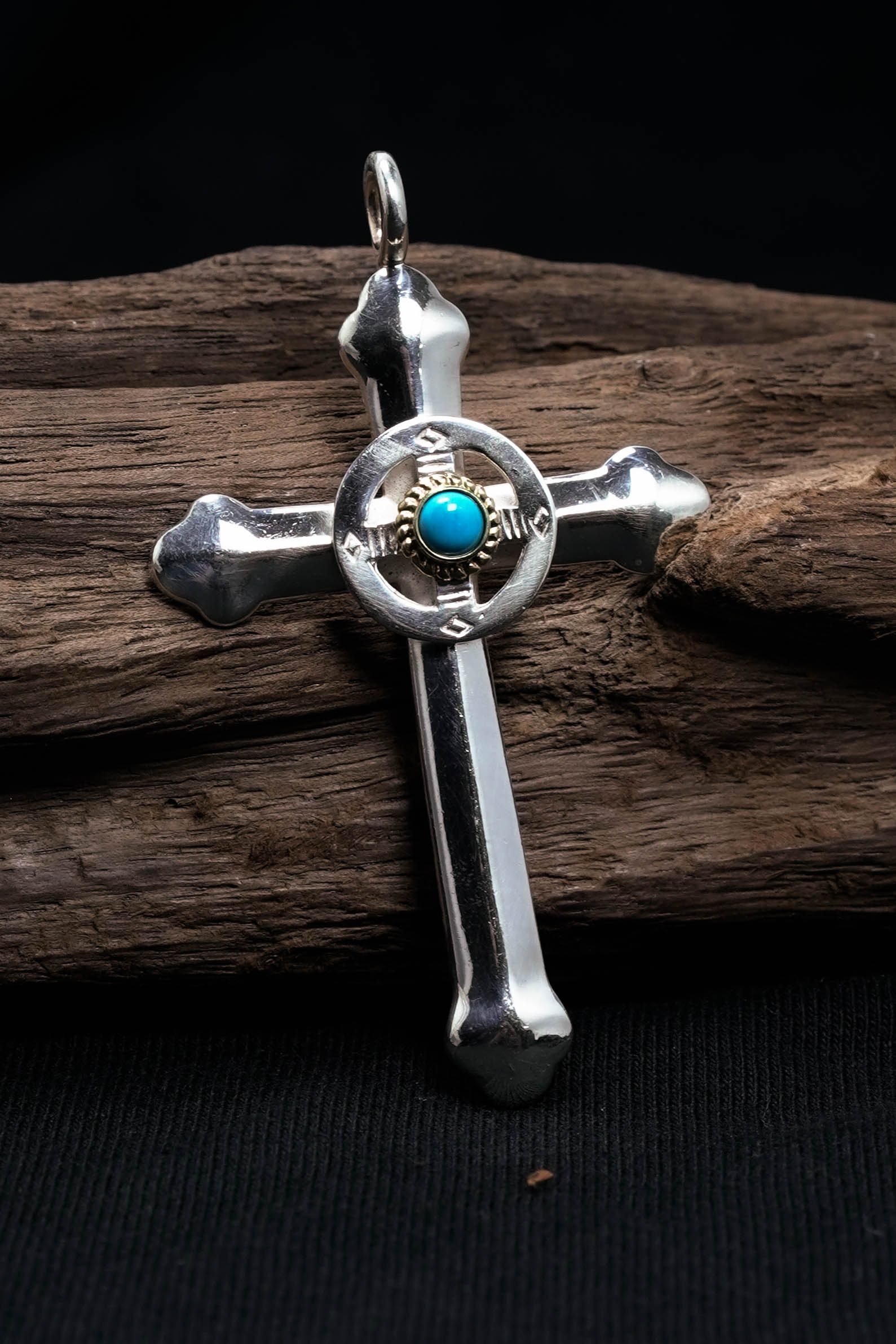 Takahashi Goro Round Turquoise Cross 925 Silver Pendant