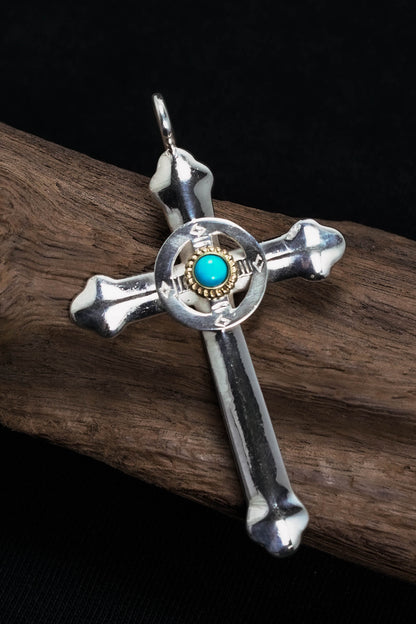 Takahashi Goro Round Turquoise Cross 925 Silver Pendant