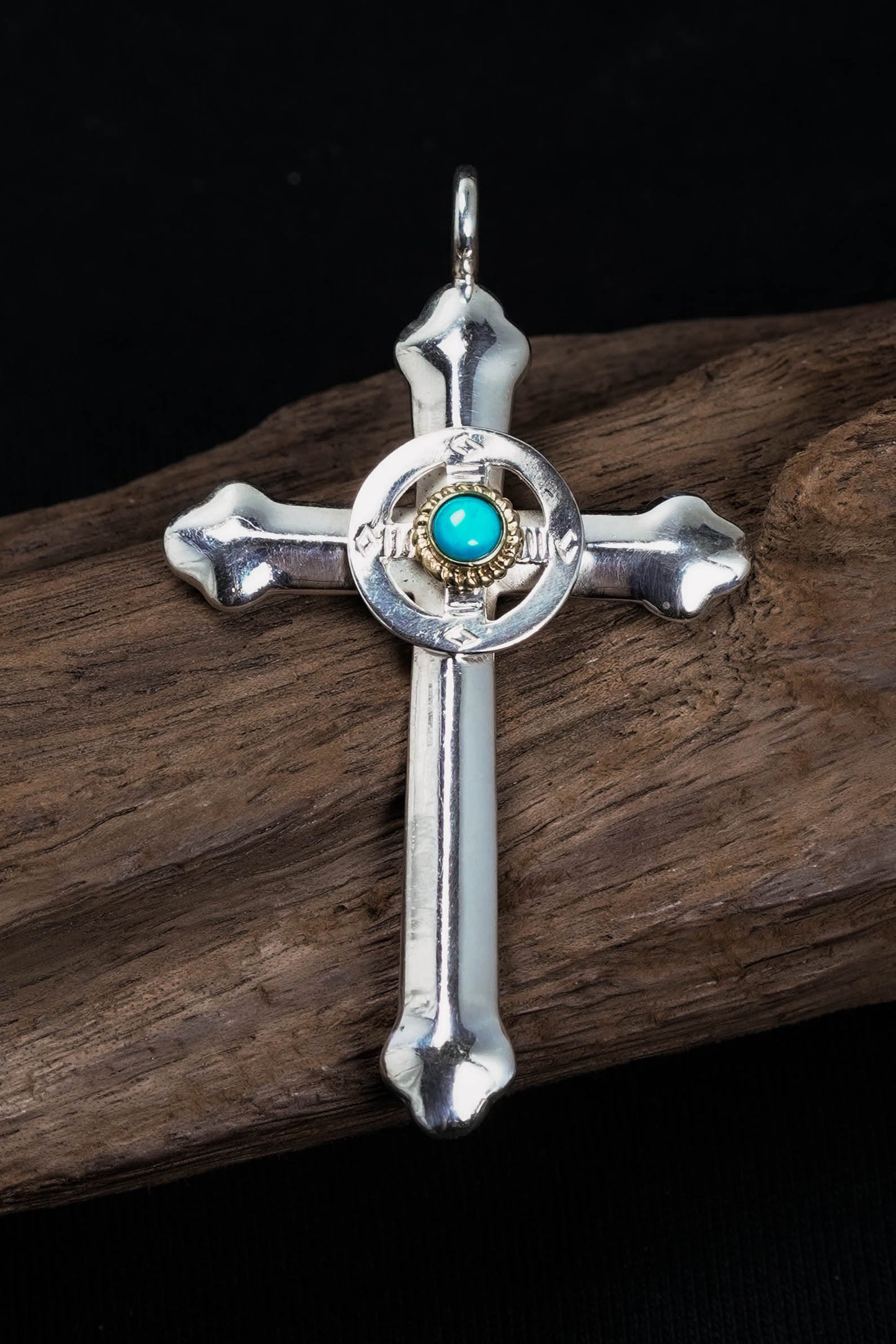 Takahashi Goro Round Turquoise Cross 925 Silver Pendant
