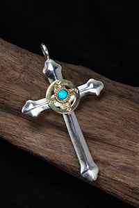 Takahashi Goro Round Turquoise Brass Cross 925 Silver Pendant