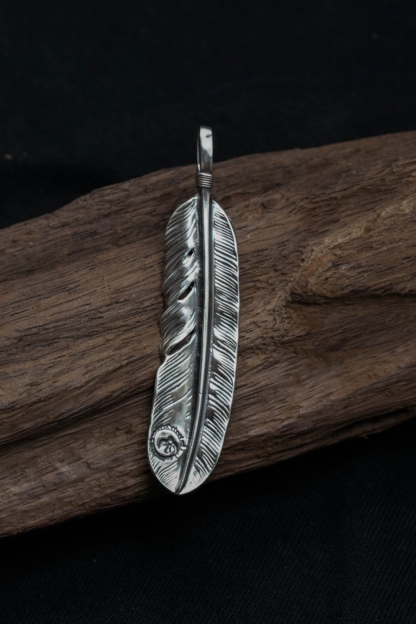 Left Feather Retro 925 Silver Goro Takahashi Pendant with Blue Turquoise