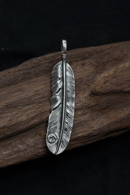 Left Feather Retro 925 Silver Goro Takahashi Pendant with Blue Turquoise