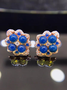 S925 Silver Dominican  Blue Amber Earrings ABDJ-E009