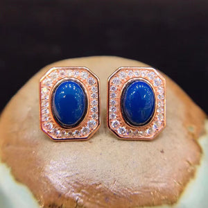 S925 Silver Dominican  Blue Amber Earrings ABDJ-E010