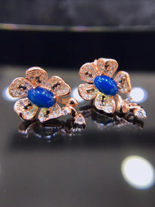 S925 Silver Dominican  Blue Amber Earrings ABDJ-E003
