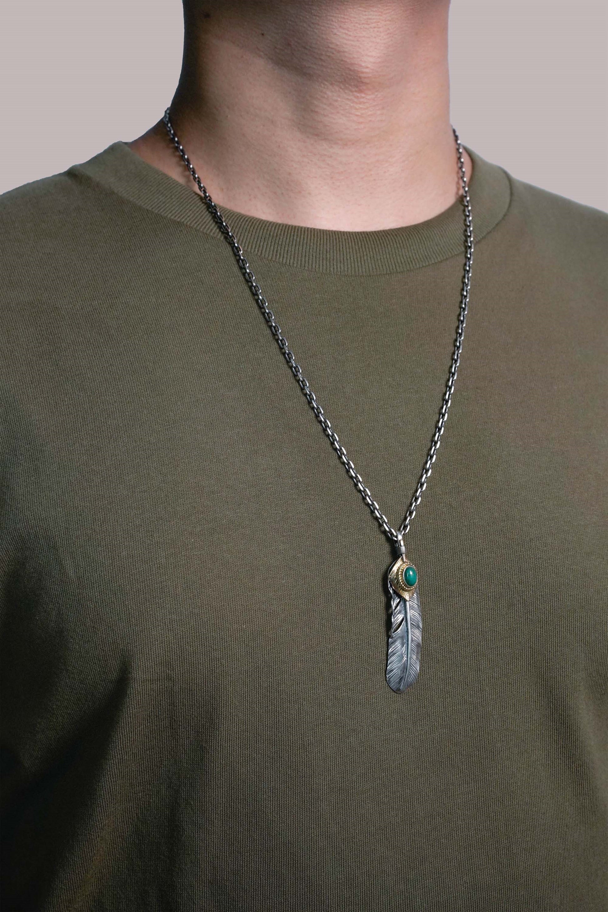Right Feather Retro 925 Silver Goro Takahashi Pendant with Turquoise