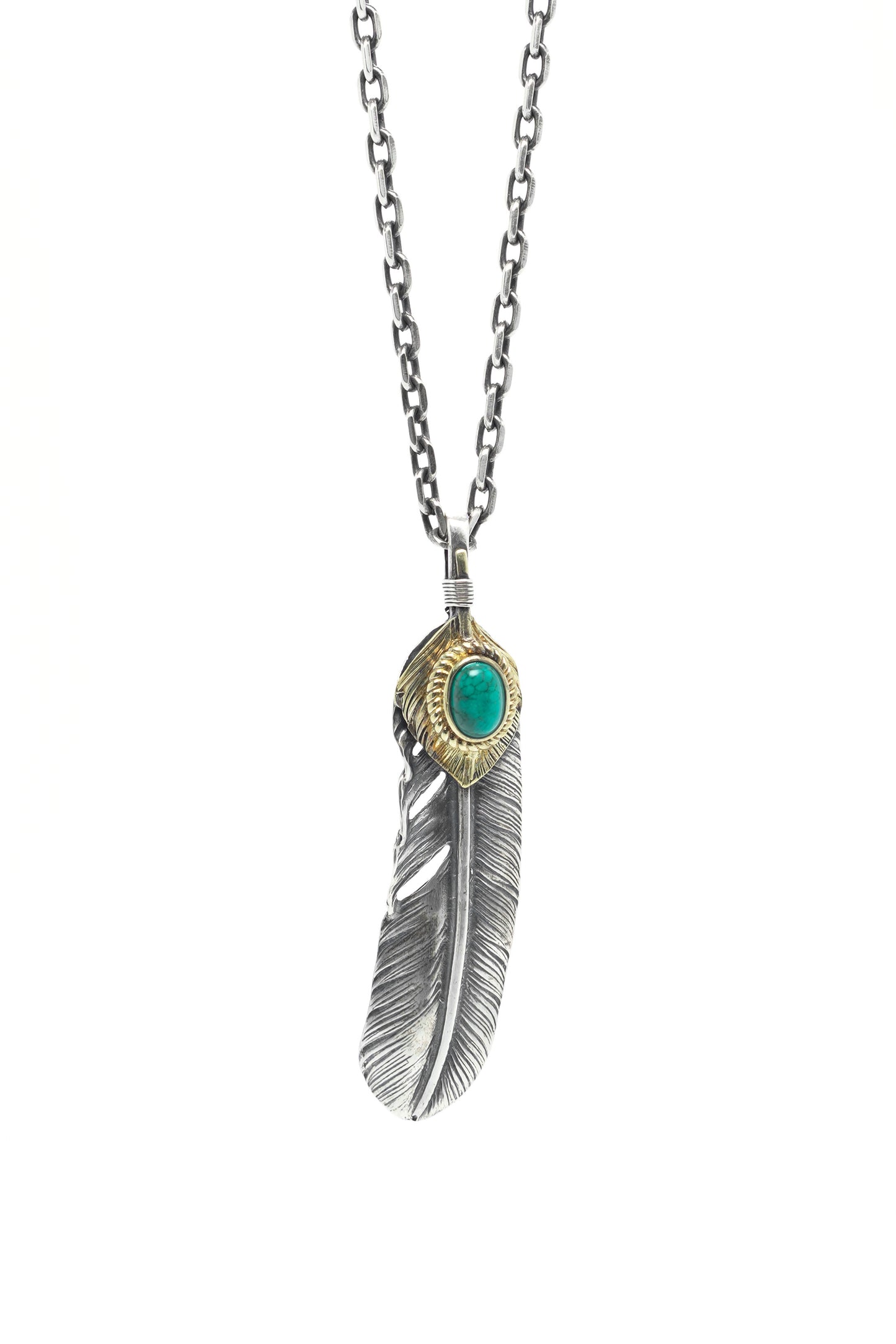 Right Feather Retro 925 Silver Goro Takahashi Pendant with Turquoise