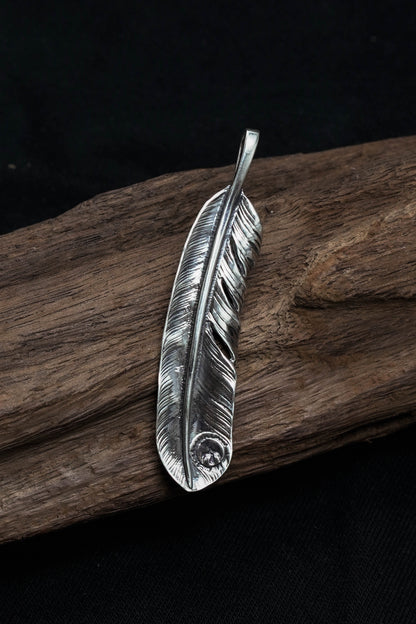 Right Feather Retro 925 Silver Goro Takahashi Pendant with Turquoise