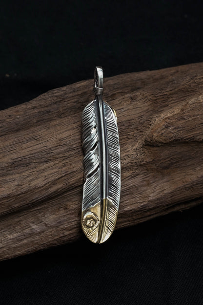 Left Feather Leaf Retro 925 Silver Pendant Takahashi Goro with Brass