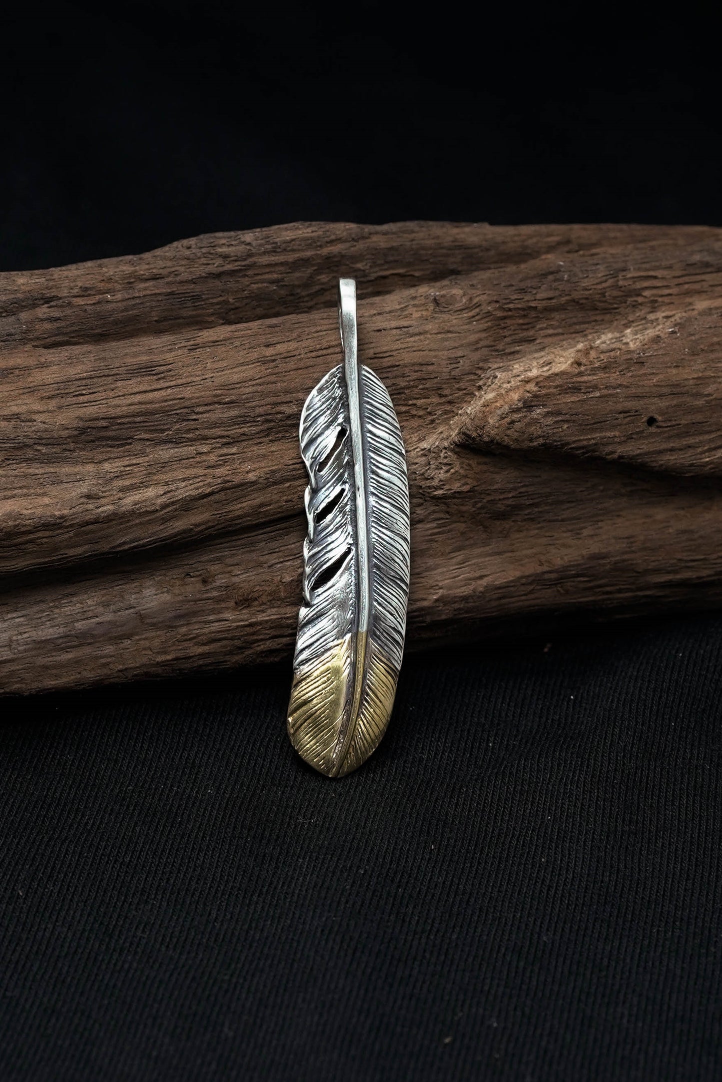 Right Feather Retro 925 Silver Pendant Japan Takahashi Goro with Brass
