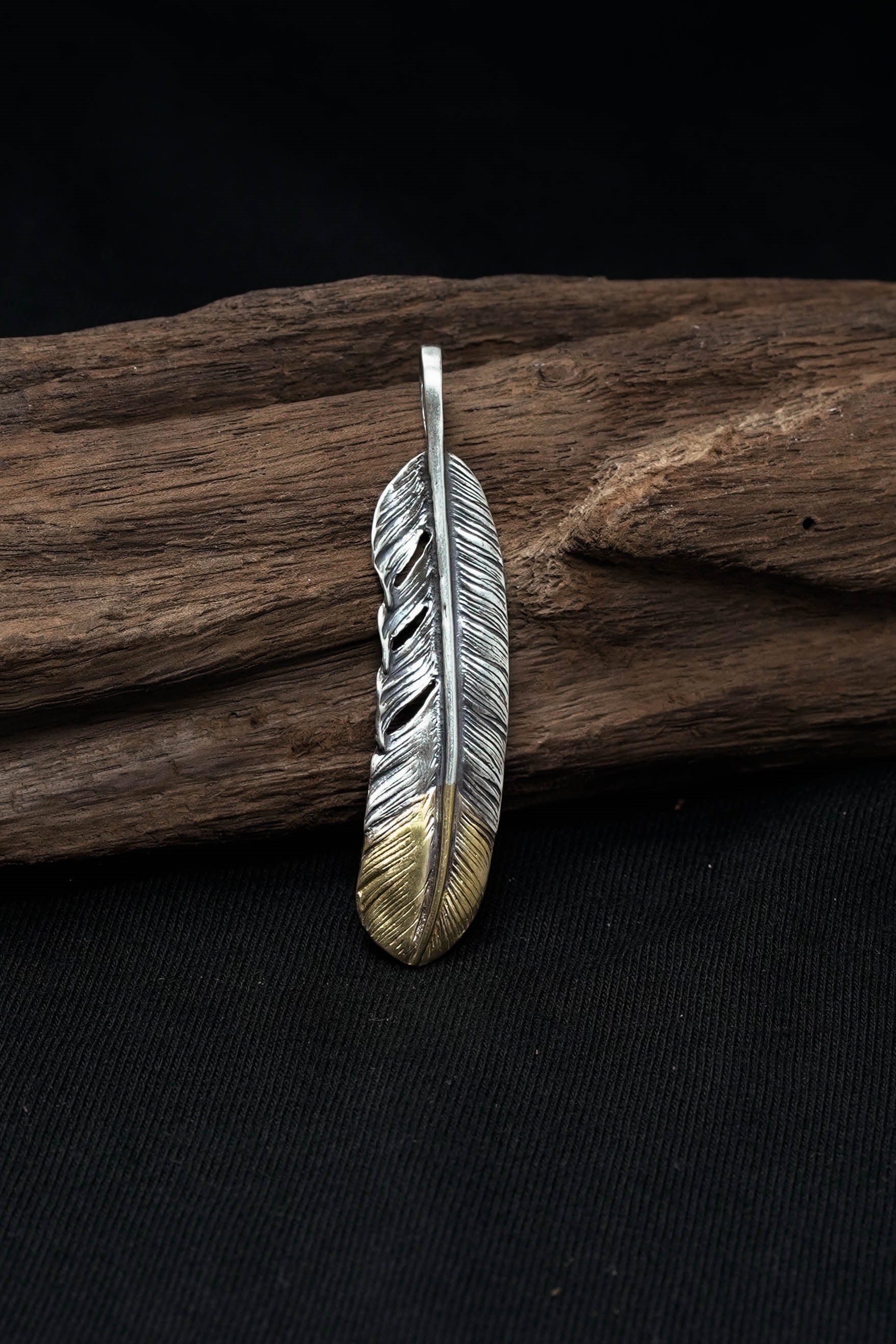Right Feather Retro 925 Silver Pendant Japan Takahashi Goro with Brass