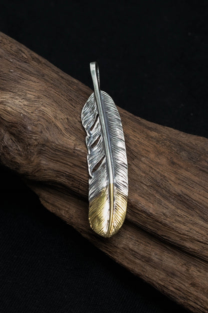 Right Feather Retro 925 Silver Pendant Japan Takahashi Goro with Brass