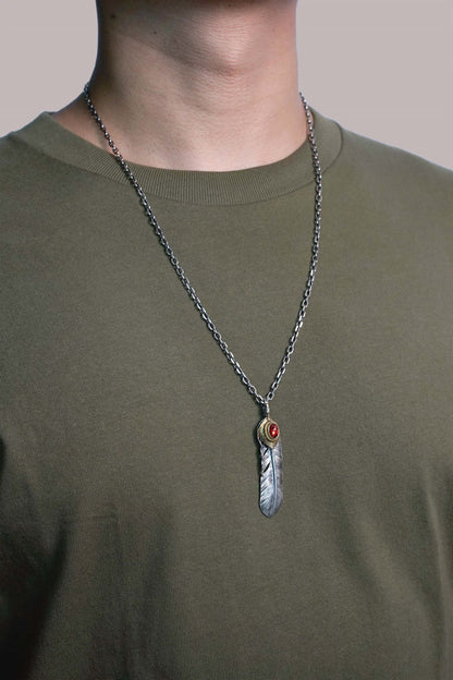 Right Brass Leaf Feather Retro 925 Silver Pendant Japan Takahashi Goro