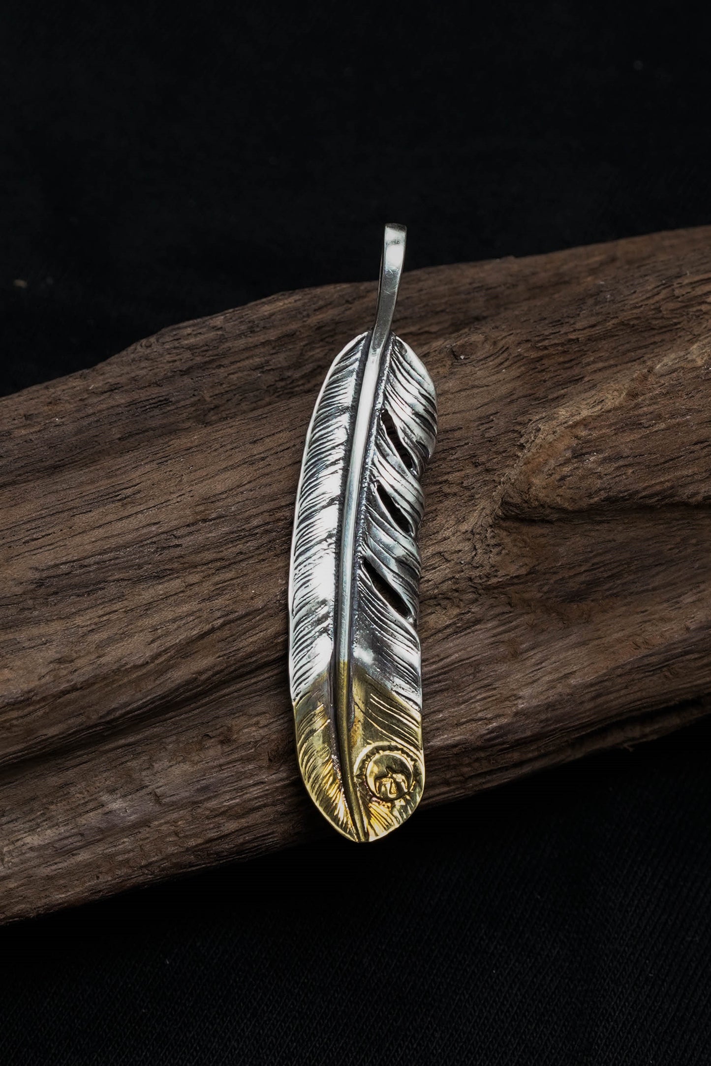 Right Feather Retro 925 Silver Pendant Japan Takahashi Goro with Brass