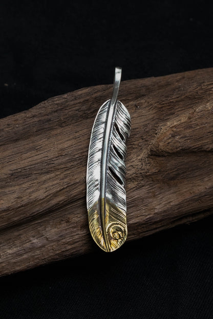 Right Feather Retro 925 Silver Pendant Japan Takahashi Goro with Brass