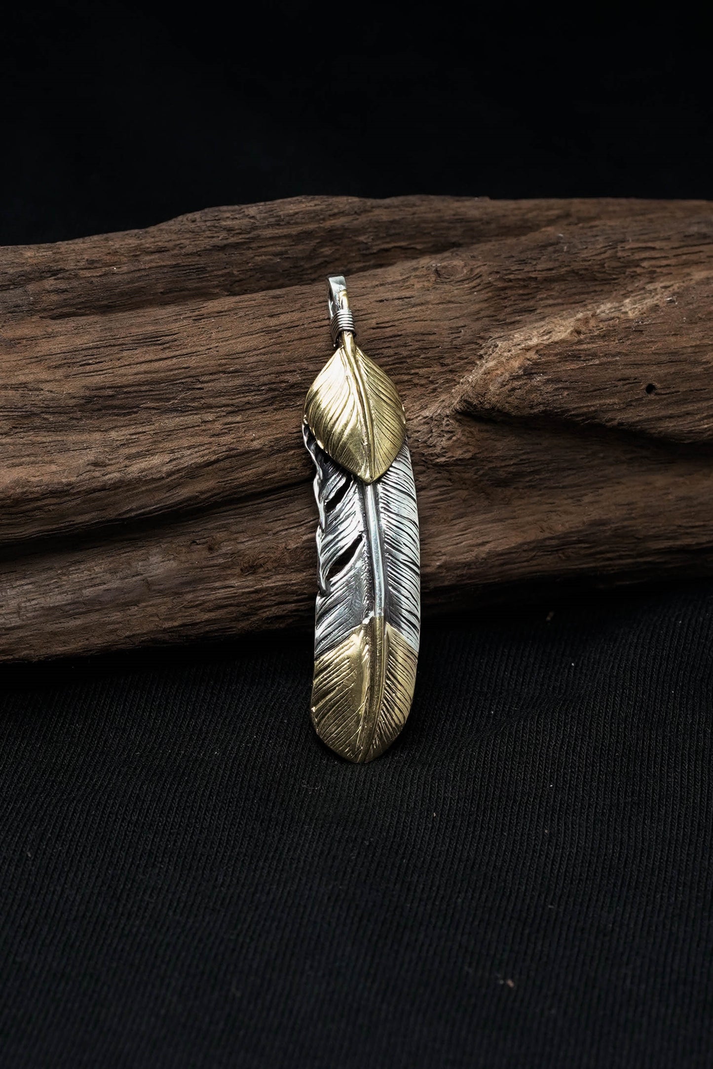 Right Feather Leaf Retro 925 Silver Pendant Takahashi Goro with Brass