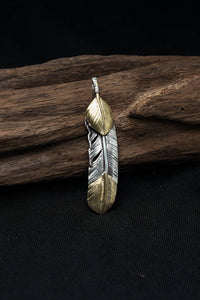 Right Feather Leaf Retro 925 Silver Pendant Takahashi Goro with Brass
