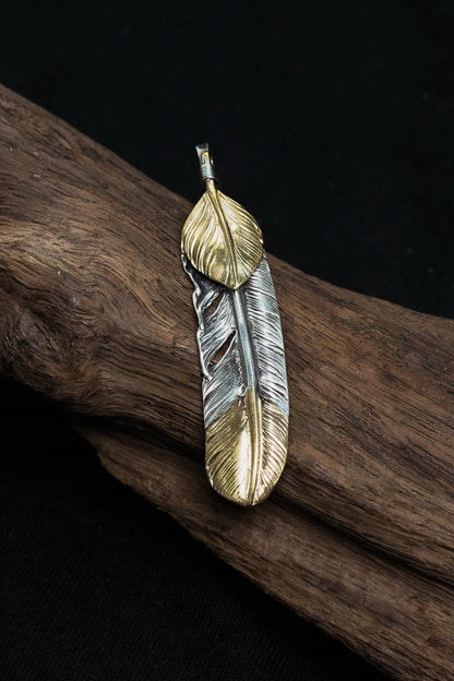 Right Feather Leaf Retro 925 Silver Pendant Takahashi Goro with Brass
