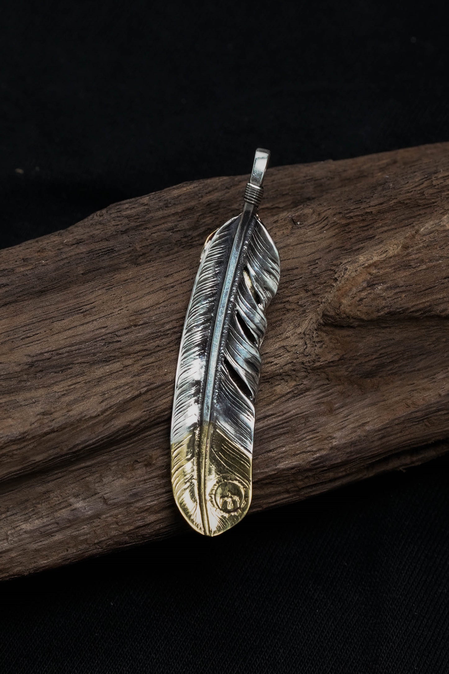 Right Feather Leaf Retro 925 Silver Pendant Takahashi Goro with Brass