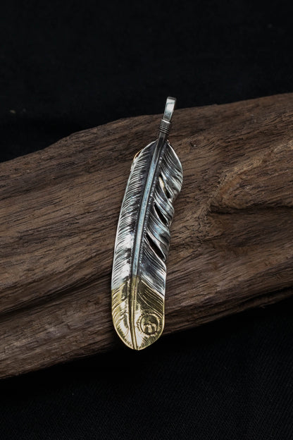Right Feather Leaf Retro 925 Silver Pendant Takahashi Goro with Brass