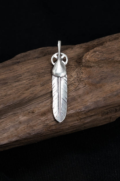 Small Feather Leaf Retro 925 Silver Pendant Takahashi Goro