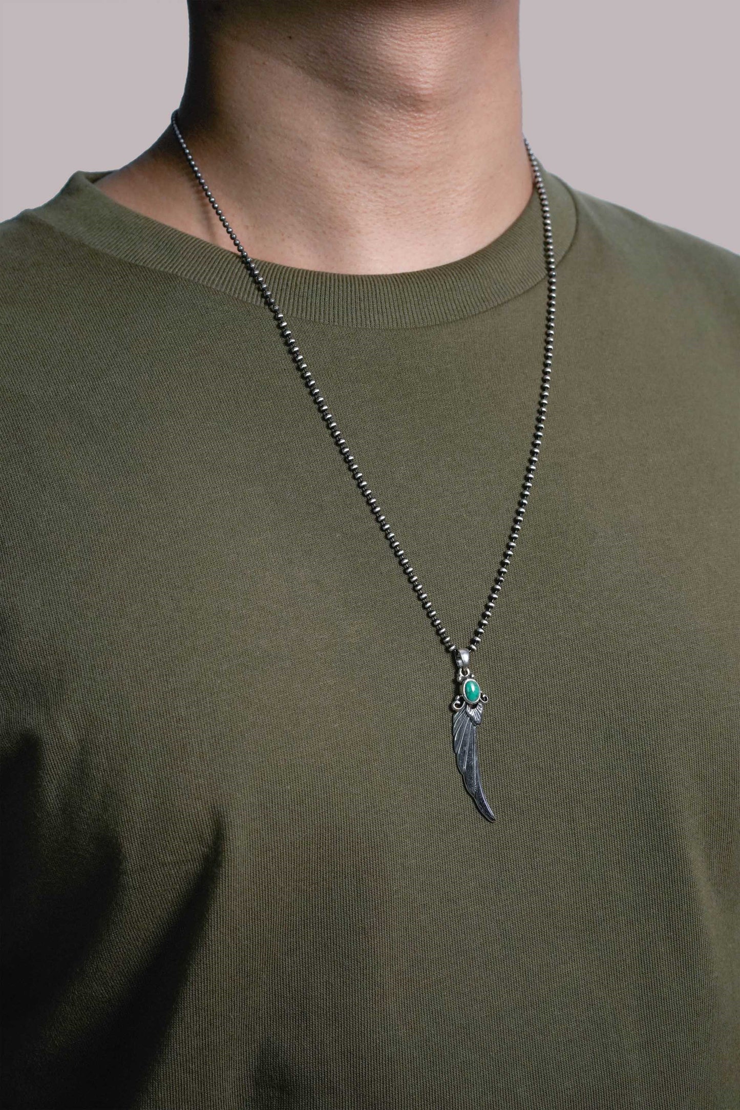 Long Feather Leaf Retro 925 Silver Pendant Takahashi Goro