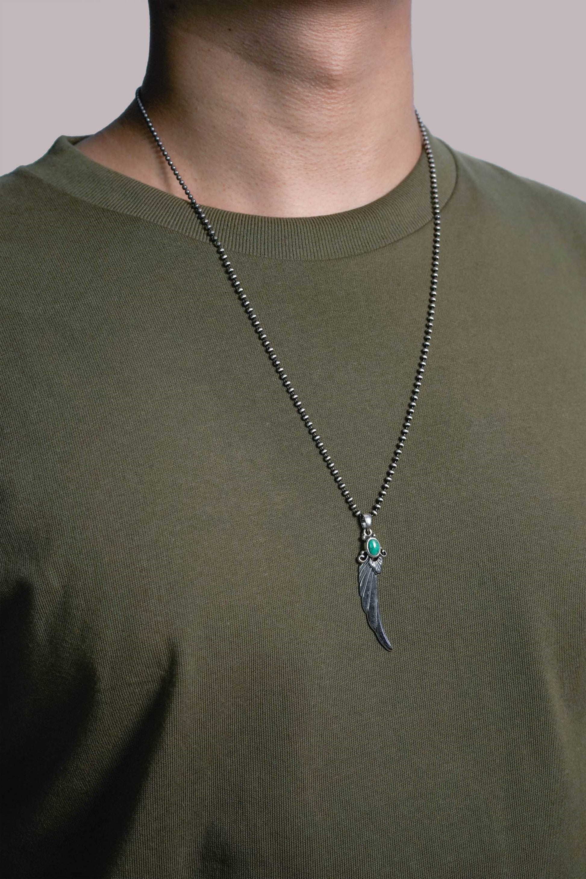 Long Feather Leaf Retro 925 Silver Pendant Takahashi Goro