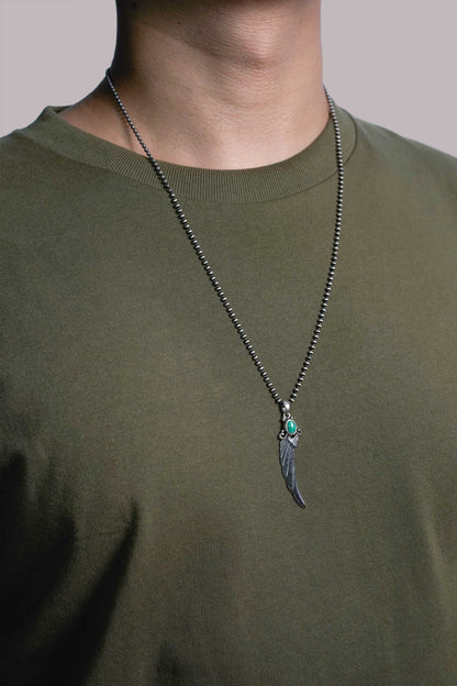 Long Feather Leaf Retro 925 Silver Pendant Takahashi Goro