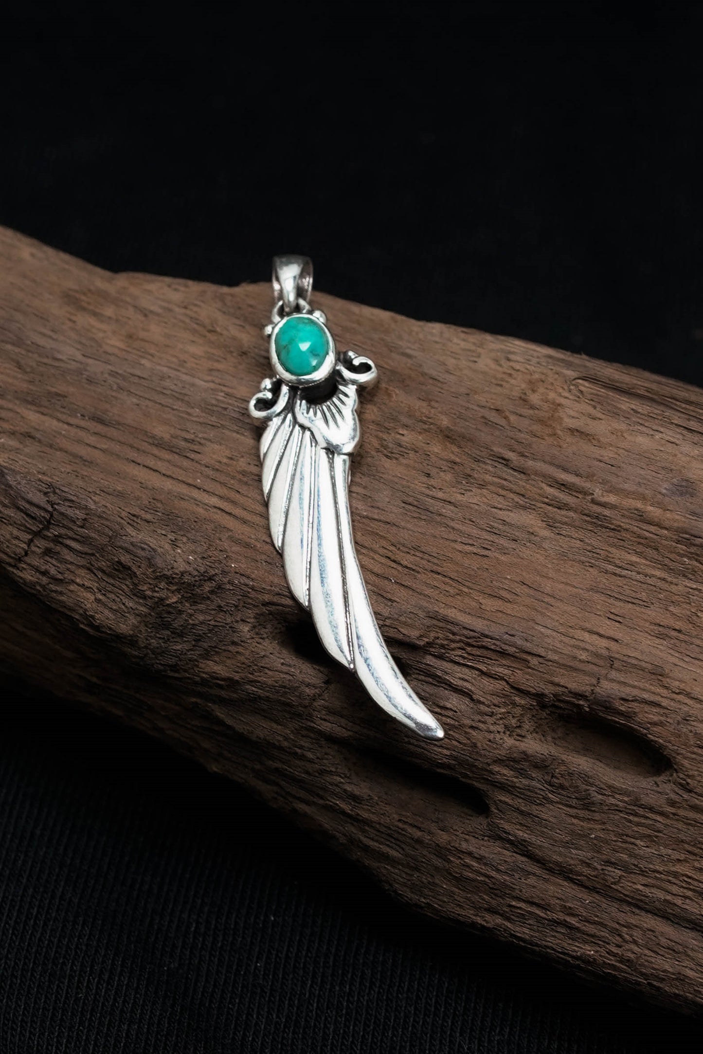 Long Feather Leaf Retro 925 Silver Pendant Takahashi Goro
