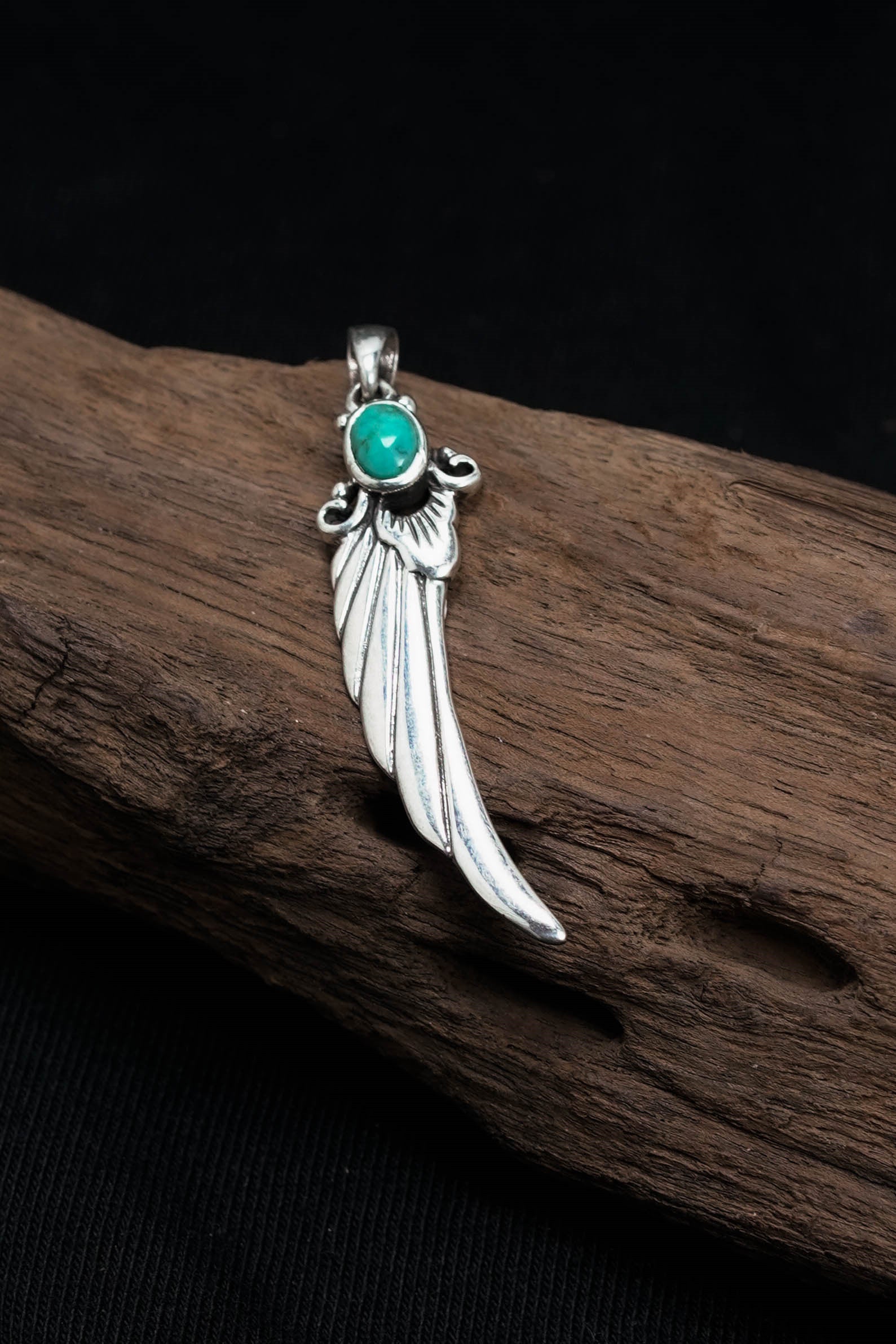 Long Feather Leaf Retro 925 Silver Pendant Takahashi Goro