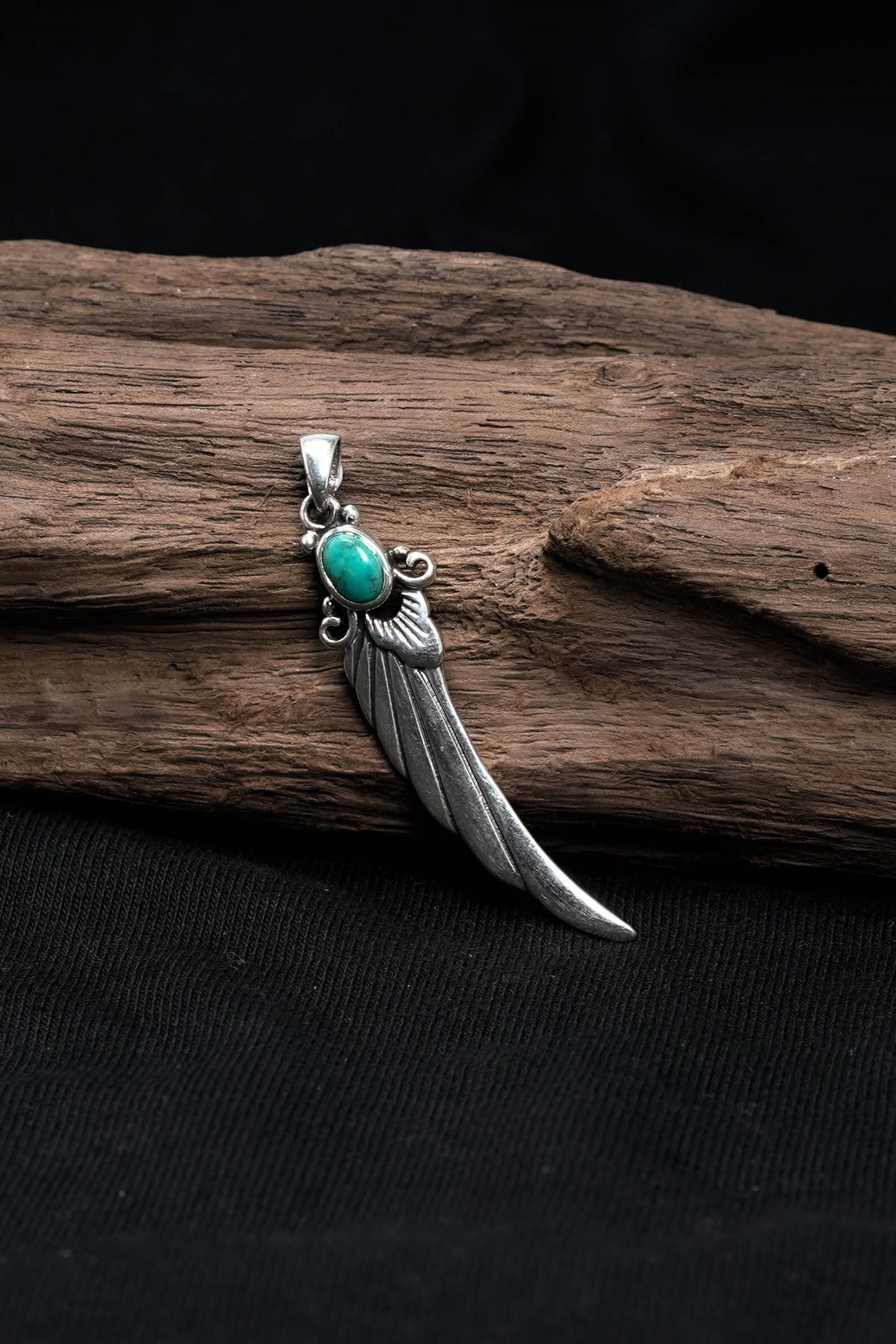 Long Feather Leaf Retro 925 Silver Pendant Takahashi Goro